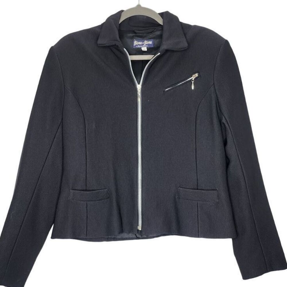 Bisou Bisou Womans Zip up jacket Size 12 Black with beautiful Silver Zippers. - Picture 1 of 6
